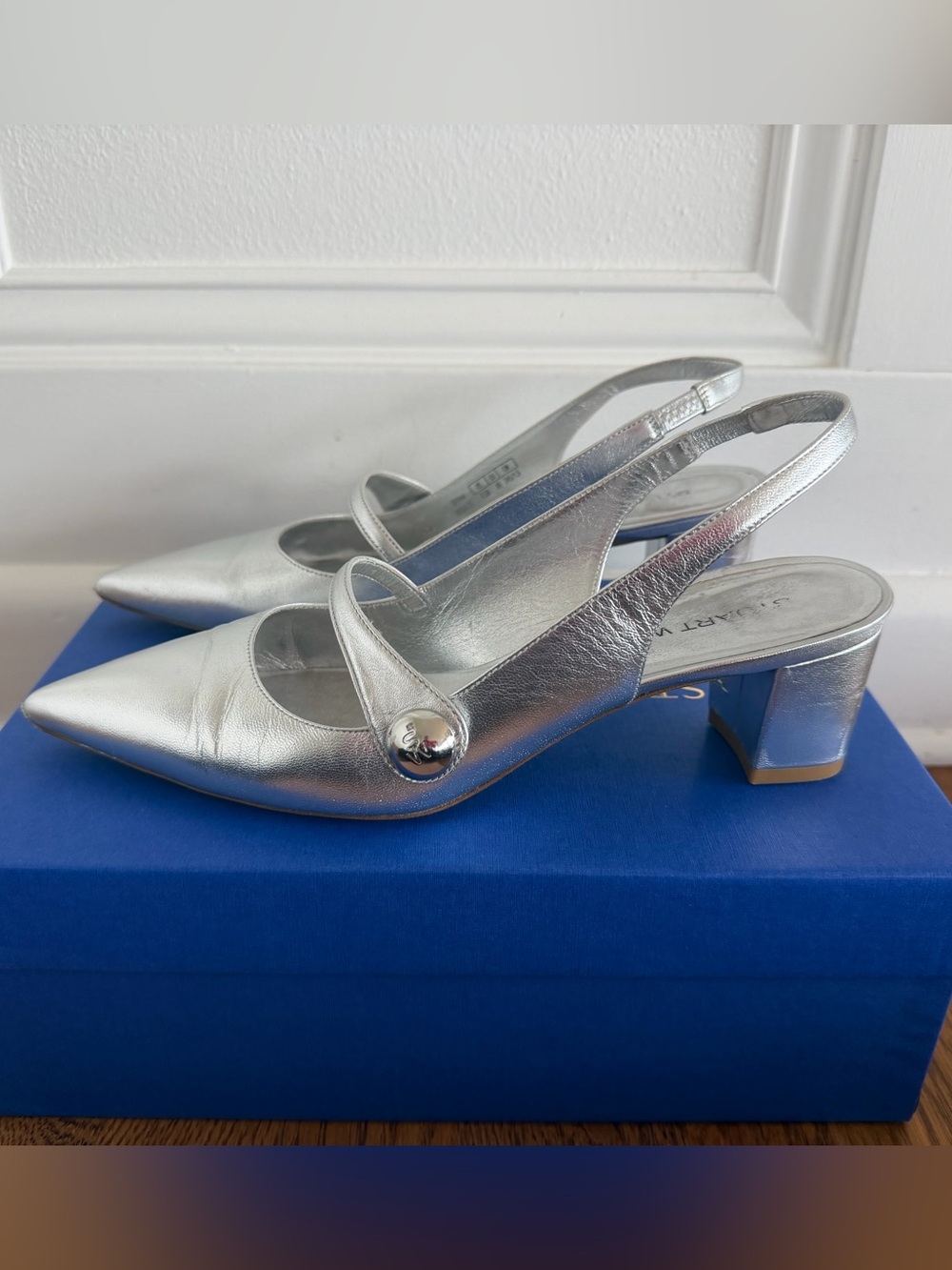 Stuart Weitzman Silver Slingback Mary Jane Pumps - size 7.5